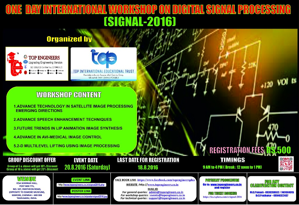 One Day International Workshop on Digital Signal Processing (SIGNAL-2016), Chennai, Tamil Nadu, India