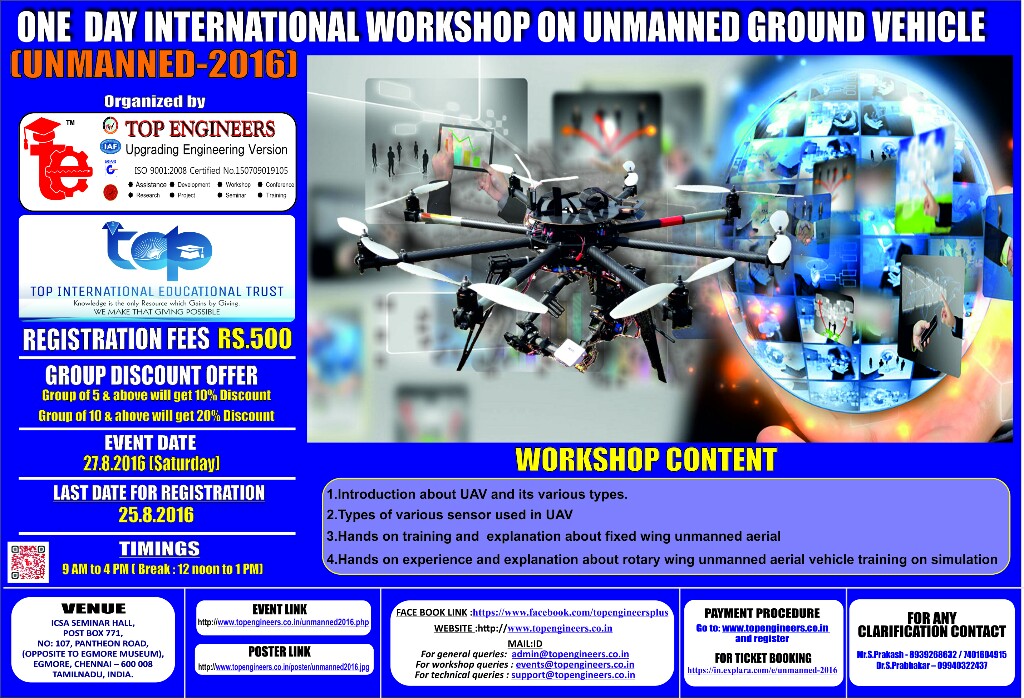UNMANNED -2016 (One Day International Workshop on Unmanned Ground Vehicle), Chennai, Tamil Nadu, India