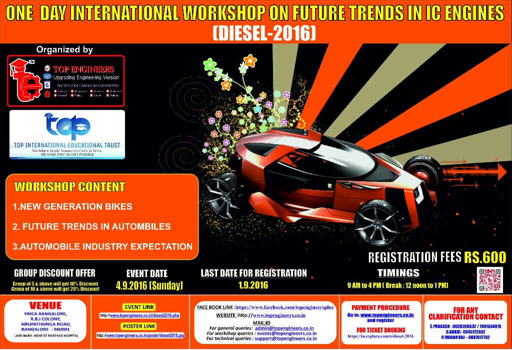 DIESEL-2016 (One Day International Workshop on Future Trends in IC Engines), Bangalore, Karnataka, India