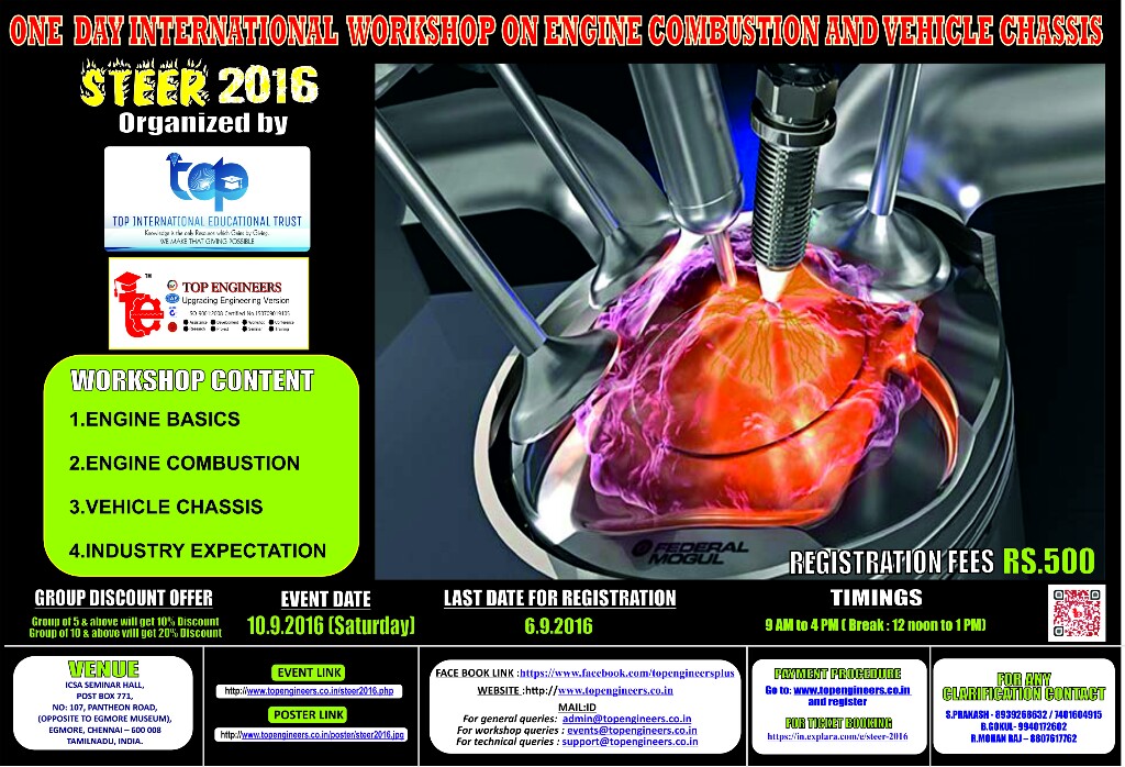 STEER-2016 (One Day International Workshop on Engine Combustion and Vehicle Chassis), Chennai, Tamil Nadu, India