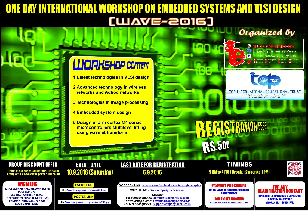 WAVE-2016 (One Day International Workshop on Embedded Systems and VLSI Design), Chennai, Tamil Nadu, India