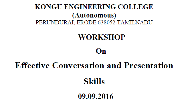 Workshop On "Effective Conversation And Presentation Skills", Erode, Tamil Nadu, India