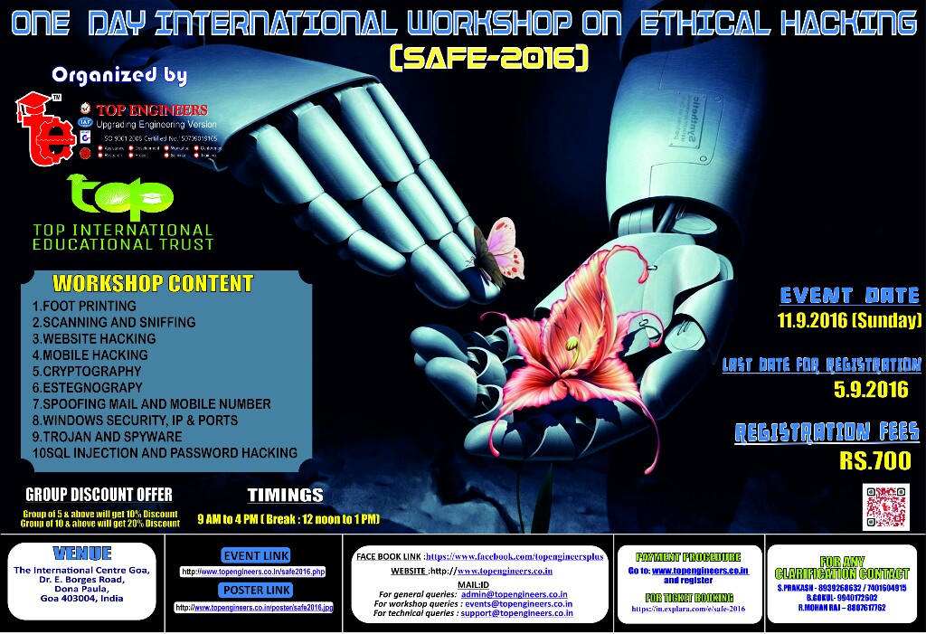SAFE-2016 (One Day International Workshop on Ethical Hacking), North Goa, Goa, India