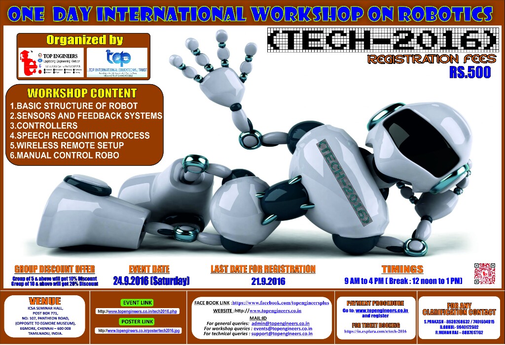TECH-2016 (One Day International Workshop on Robotics), Chennai, Tamil Nadu, India
