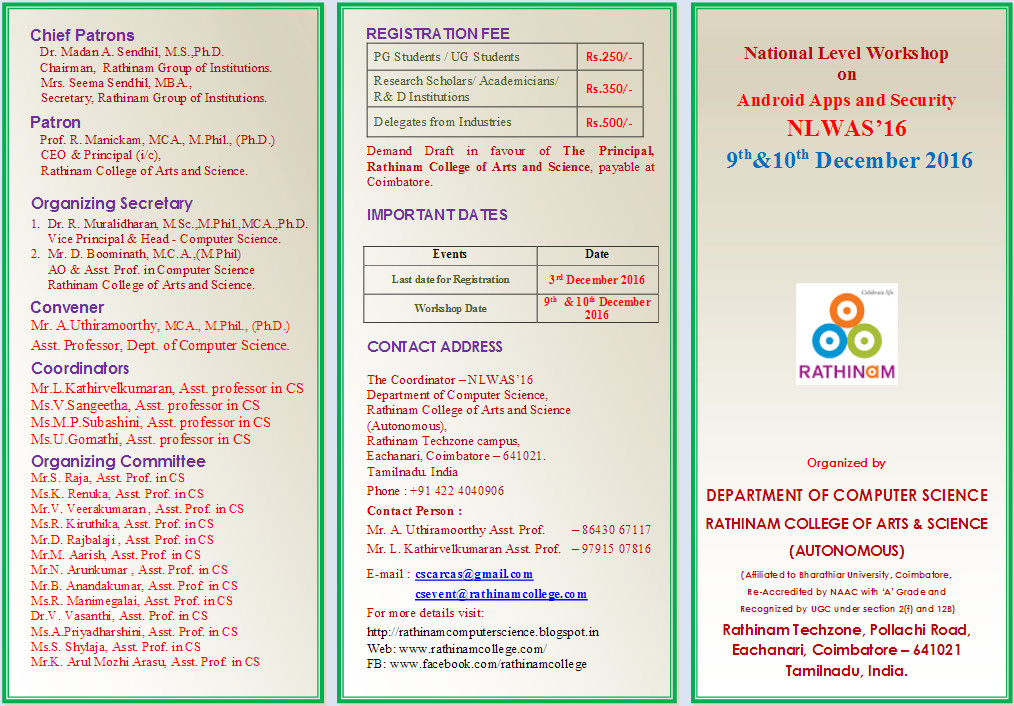 National Level Workshop  on  Android Apps and Security - NLWAS 16, Coimbatore, Tamil Nadu, India