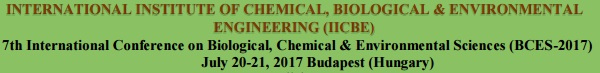 7th International Conference on Biological, Chemical & Environmental Sciences (BCES-2017), Budapest, Hungary